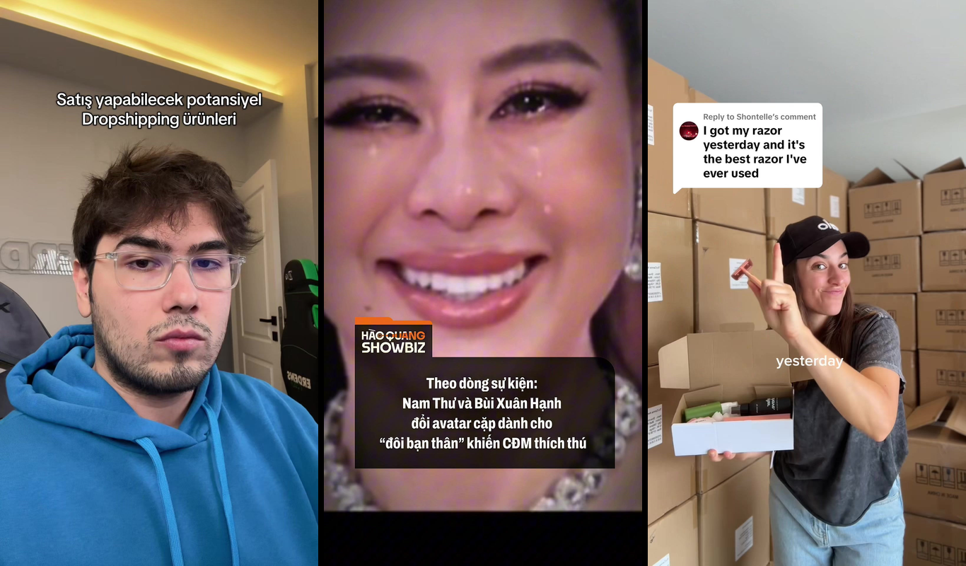 AI-generated video ad playing on smartphone showing TikTok Shop interface with rising ROI performance graph overlay