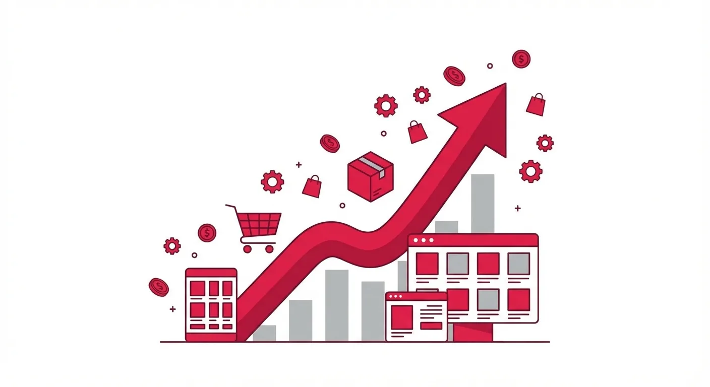 Person analyzing e-commerce dashboard with growing sales graphs and dropshipping metrics on laptop screen